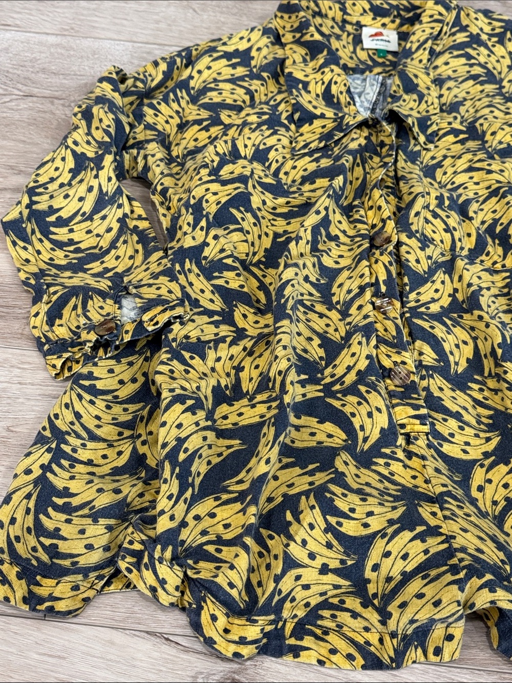 Farm Rio Linen Yellow Banana-Print Button-Up Romper R15 - Picture 4 of 7